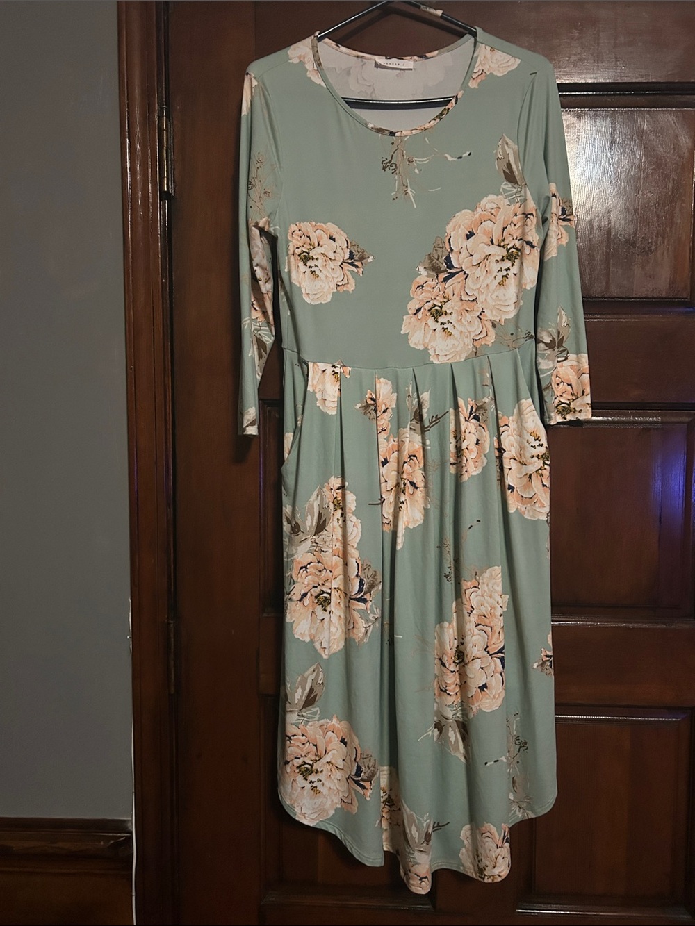 Reborn J Sage Green Midi Dress with Peach Floral Print